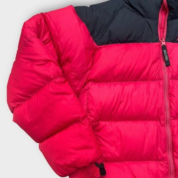 Vintage 90s Marmot Down Puffer Coat Full Zip Red Black Yoke Men's sz Medium - Picture 6 of 12